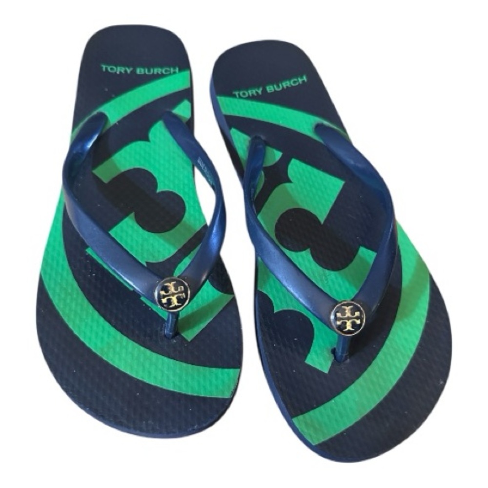 Tory Burch Navy and Green Flip Flops